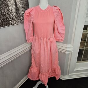 Sea New York pink neon acid combo long puff sleeve dress xs
